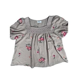Anthropologie Kindred Woven Womens Sz XL Peasant Blouse Boho Embroidery Top